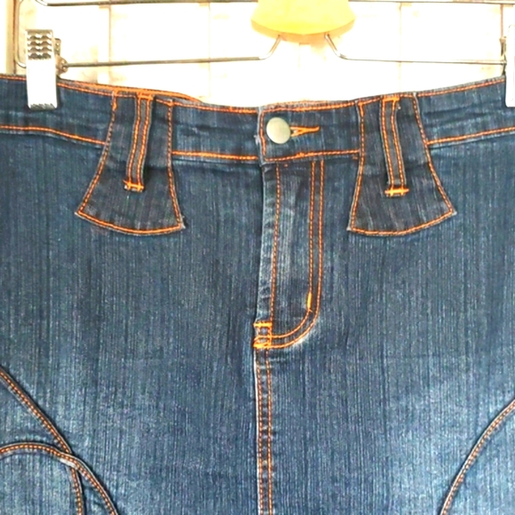 Denim distress modesty with aplique cowgirl maxi skirt 16 - Picture 2 of 6